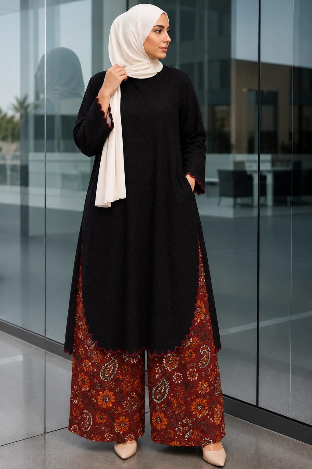 Chic Hacoba Scallop Co-Ord Set for Women