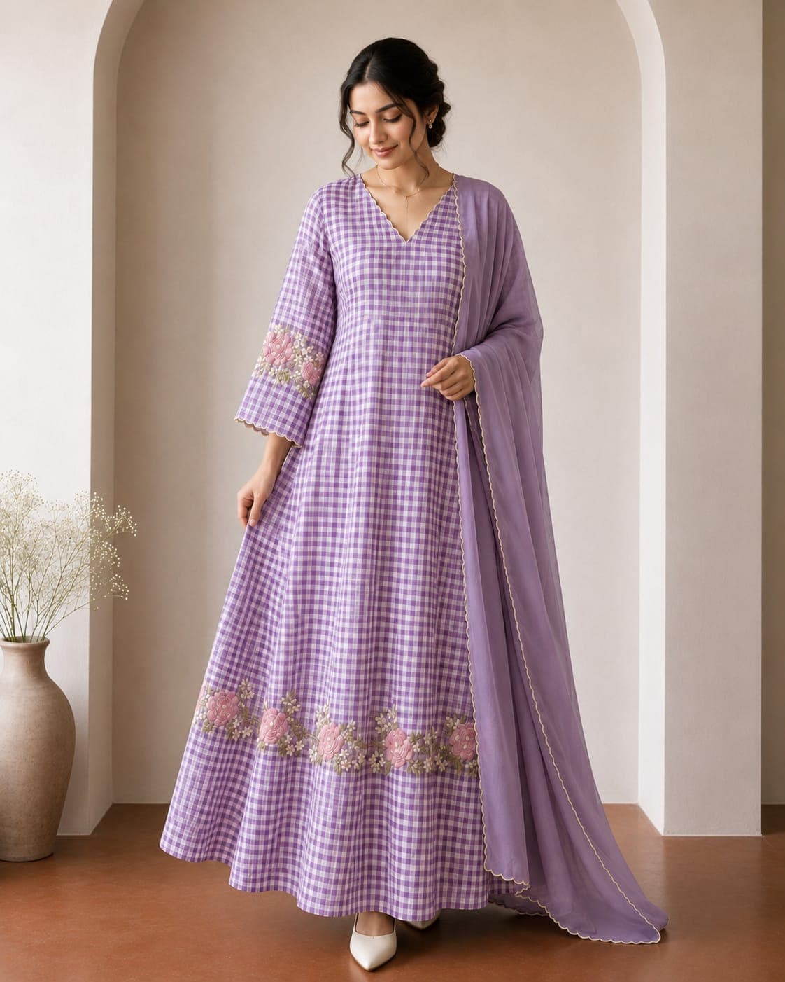 Bloom & Check Cotton Anarkali