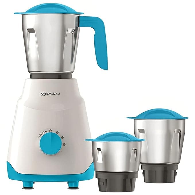 Bajaj Ninja Series NOTCH 500W Mixer Grinder (410651) with 3 Stainless Steel Jars | Titan Motor | Dura Cut Lifetime Blades | Radio Knob Control | 2-in-1 Function | French Blue | 2-Year Warranty