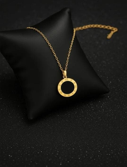 Black Enamel Round Pendant Necklace
