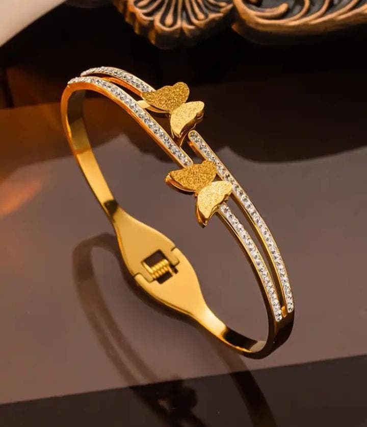 Women American Diamond Gold-Plated Bangle-Style Bracelet