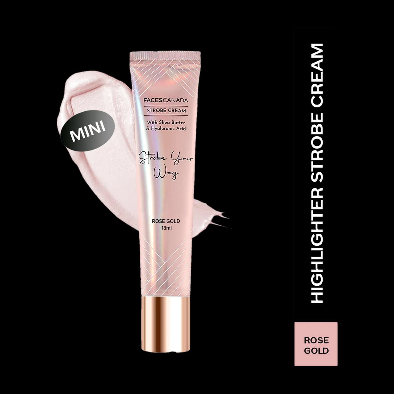 FACES CANADA Strobe Cream Mini - 18ml |Instant Illumination | Primer + Moisturizer + Highlighter (18 ml, Rose Gold)